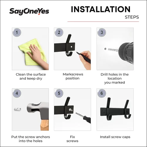 Miniatura 6 de Perchero de Abrigos Pequeño Negro Mate para Pared – Riel de Ganchos de Acero Inoxidable de 6 Pulgadas con 2 Ganchos Dobles para Abrigos
