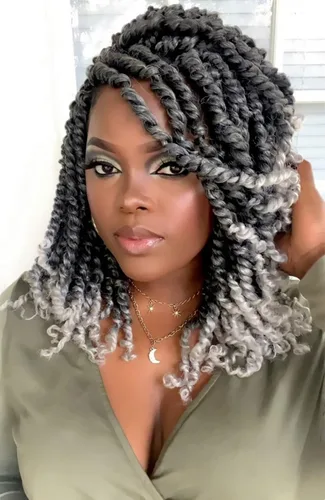 Miniatura 37 de BOHOBABE Cabello de Ganchillo Pre-retorcido Passion Twist de 14 Pulgadas Cabello Corto Ombré Gris Pre-enrollado de Ganchillo Passion Twist para Gris
