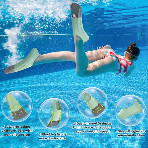 Miniatura 6 de Gintenco Aletas de Natación, Aletas de Entrenamiento de Natación para Niños para Natación de Vueltas, Aletas de Tamaño de Viaje con Bolsa de Malla
