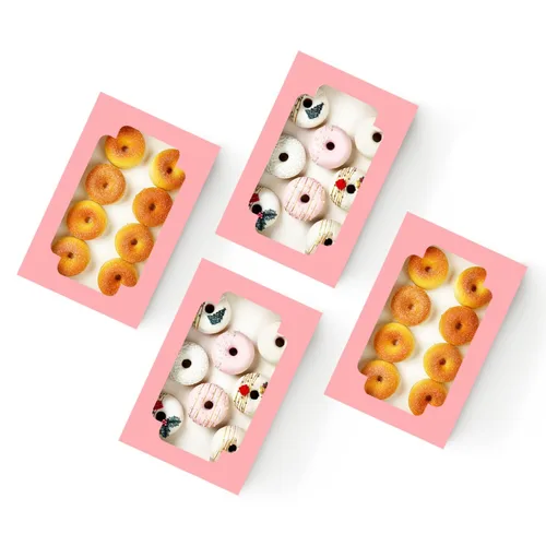 Miniatura 8 de qiqee Caja de galletas rosa autodesplegable con ventana 12x8x2.5 pulgadas 18 paquetes Dos usos Plegable en un segundo Caja de pastelería galletas