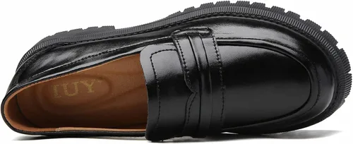 Miniatura 3 de Mocasines de cuero para mujer, zapatos de penny de plataforma gruesa, clásicos, punta redonda, cómodos, zapatos de trabajo de negocios