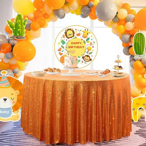 Miniatura 120 de PartyDelight Mantel de lentejuelas redondo de 50 pulgadas, color dorado claro, adorno de mesa para decoración de bodas, fiestas, cumpleaños