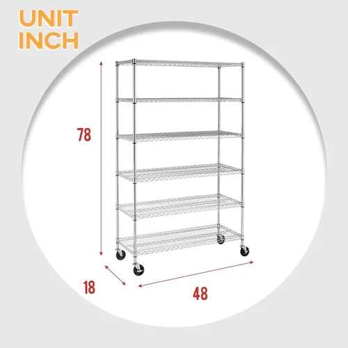 Miniatura 2 de Estantes de almacenamiento de 6 niveles, estantes de alambre con ruedas, estantes de metal resistentes, estantes de acero altos, estantes ajustables
