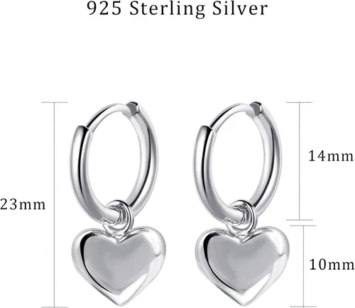 Miniatura 2 de Heart Dangle Silver Earrings Hypoallergenic Heart Huggie Hoop Cute Earring for Women