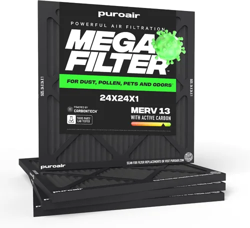 Miniatura 34 de PuroAir Filtro Mega - Filtro de aire de 12x12x1 MERV 13 para el hogar con carbón activado - Filtros alérgenos, caspa de mascotas, humo, polvo