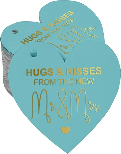 Etiqueta de papel de aluminio dorado para colgar abrazos, besos de The Wedding Favor Tag 50 piezas