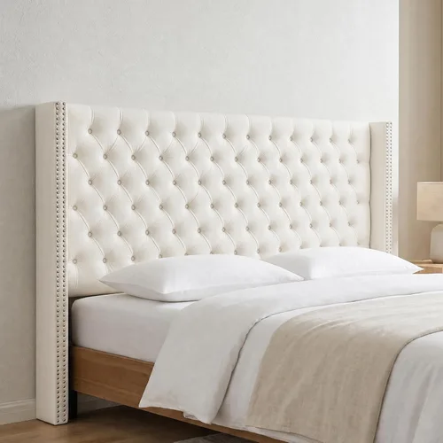 Madison Park Cabecera tapizada Queen Wingback, con acolchado de esponja de alta densidad, cabecera de altura ajustable, fácil montaje, terciopelo