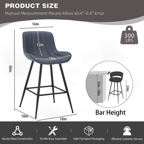 Miniatura 2 de Juego de 2 taburetes de bar, taburetes de bar de piel sintética con respaldo y reposapiés, sillas de bar modernas para isla de cocina, bar en casa