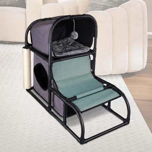 Miniatura 2 de Goetland Moderno condominio para gatos Casa para gatos Árbol para mascotas Muebles para mascotas Cama de torre para gatos grande Rascador Poste Gris