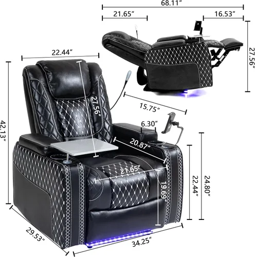 Miniatura 2 de JIKFRIMA Power Zero Gravity - Silla reclinable para adultos, de cuero transpirable, asiento de cine en casa ajustable con portavasos inteligentes