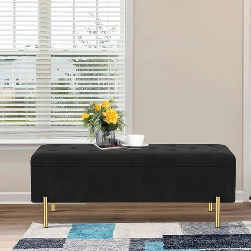 Miniatura 8 de Banco otomano con almacenamiento, banco de almacenamiento tapizado de terciopelo para dormitorio, sala de estar, otomano largo, color negro
