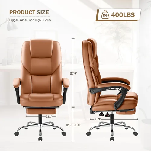 Miniatura 3 de Furmax Silla de oficina ejecutiva con reposapiés, silla de oficina grande y alta, sillas ergonómicas de escritorio de oficina en casa, silla Marrón