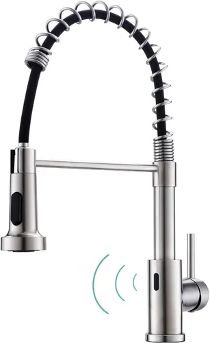 Miniatura 16 de WEWE Grifo de fregadero de cocina, grifos de cocina con rociador desplegable de acero inoxidable de una sola manija un solo agujero níquel cepillado