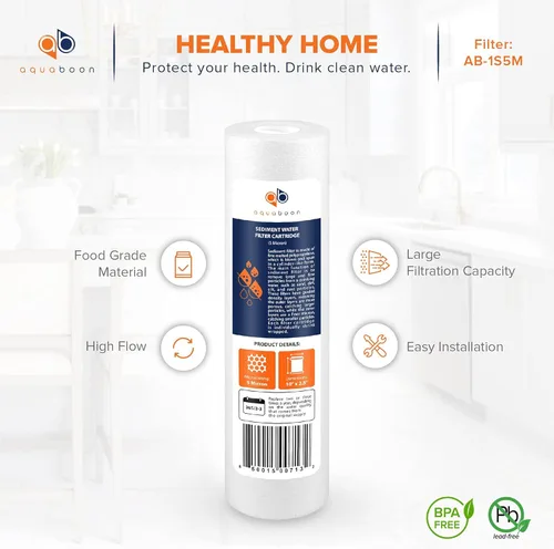 Miniatura 5 de Aquaboon Filtro de Sedimentos de 5 Micrones 10 x 2.5 - Repuesto de Filtro de Agua para Toda la Casa Compatible con Filtros de Agua de Pozo - P5