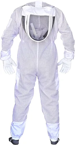 Miniatura 7 de Traje de abeja de 3 capas con velo de esgrima y un par de guantes ventilados a prueba de picadura traje de apicultura para apicultores Blanco