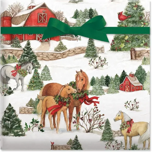 Rollos de papel de regalo navideño de Current, envoltura de regalo premium para fiestas con caballos navideños, rollo Jumbo de 23 pulgadas x 32