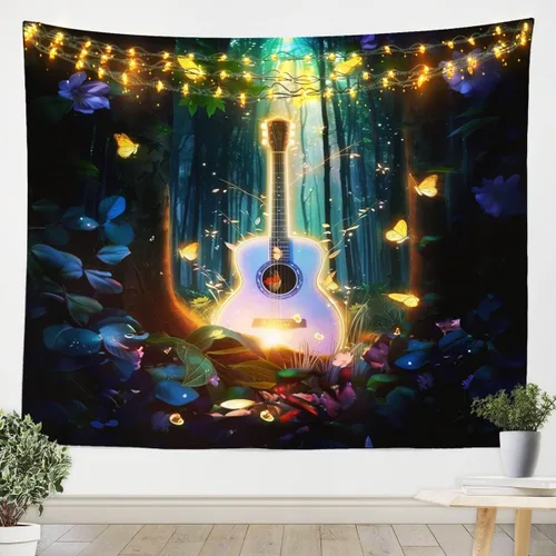 Miniatura 17 de Tapiz de guitarra roja, arte para colgar en la pared con música Hip Pop, decoración de habitación del hogar, decoración de habitación del hogar, rojo