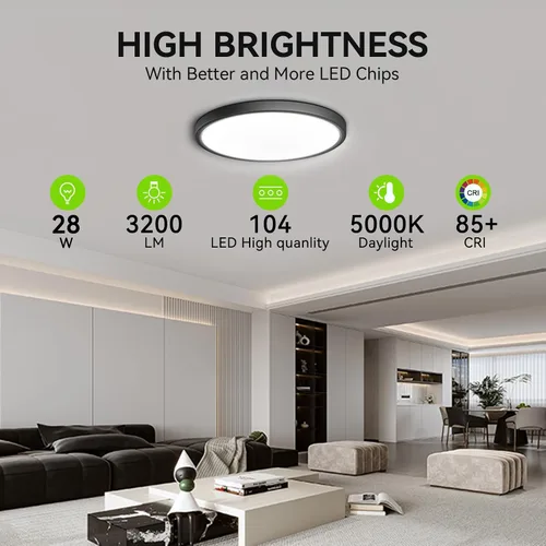 Miniatura 2 de MODERN Lámpara de Techo LED de Montaje al Ras de 28W 3100lm, Luz de Techo LED Súper Delgada de 12 Pulgadas, Luz de Techo LED Luz de Día 5000K