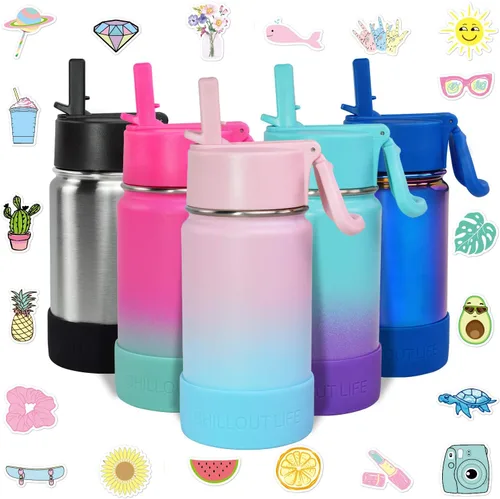 Miniatura 36 de CHILLOUT LIFE - Botella de agua aislada de 17 onzas con tapa con pajilla para niños, a prueba de fugas y bonitas calcomanías impermeables, termo