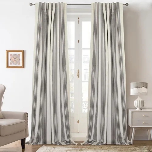 Miniatura 24 de DriftAway Chris Linen - Cortinas opacas con capa térmica y reductora de sonido, 63 pulgadas de largo para dormitorio, cortinas estampadas a rayas
