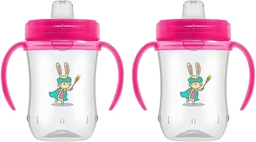 Dr. Brown's Milestones Vaso de Aprendizaje con Boquilla Suave y Asas, Conejitos Héroes Rosados, Libre de BPA, 9 oz/270 mL, 9m+ Héroe de conejo rosa