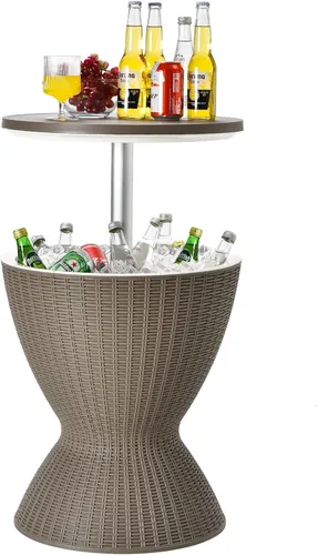 Miniatura 8 de Byroce - Mesa auxiliar enfriadora para exteriores, mesa de bar de patio con enfriador de cerveza y vino de 8 galones, estilo ratán, mesa de cóctel