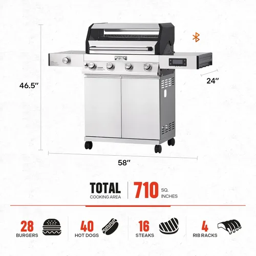 Miniatura 3 de Monument Grills Denali Series Denali 405 - Parrilla de barbacoa inteligente de gas propano líquido de 4 quemadores de acero inoxidable con placa