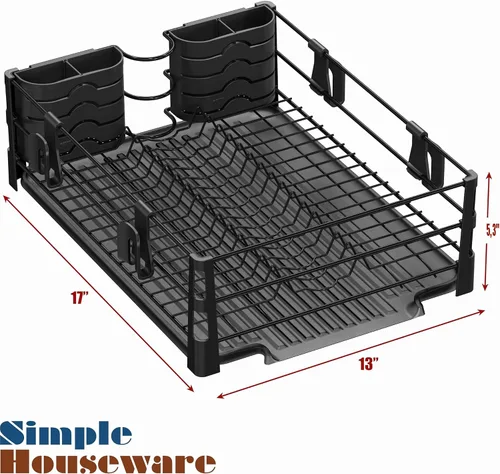 Miniatura 8 de SIMPLE HOUSEWARE Escurridor de platos con escurridor, soporte para utensilios y ganchos para tazas, organizador de mostrador de cocina de metal negro