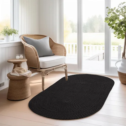 Miniatura 21 de Super Area Rugs Alfombra trenzada beige para cocina de campo, alfombra trenzada duradera para entrada/vestíbulo, ovalada, 3 x 5 pies