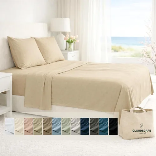 Miniatura 61 de Cloud Scape Linen - Juego de sábanas de algodón egipcio de doble capa, tamaño individual, tejido de satén de fibra larga, juego de 3 piezas, ropa