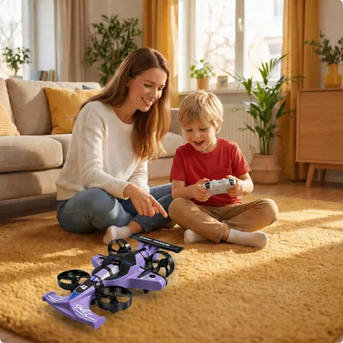 Miniatura 5 de Juguete de coche y avión volador a control remoto, juguetes para niños y niñas, dron helicóptero estilo jet con capacidad de giro de 360°, aviones