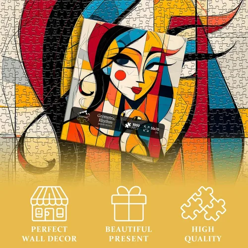 Miniatura 5 de Rompecabezas de arte abstracto para adultos, 1000 piezas, rompecabezas de gato para mujeres, geométricos modernos, rompecabezas de animales únicos