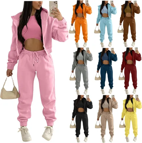 Miniatura 4 de Sudadera con capucha de forro polar para mujer Traje deportivo y de ocio (juego de 3 piezas)