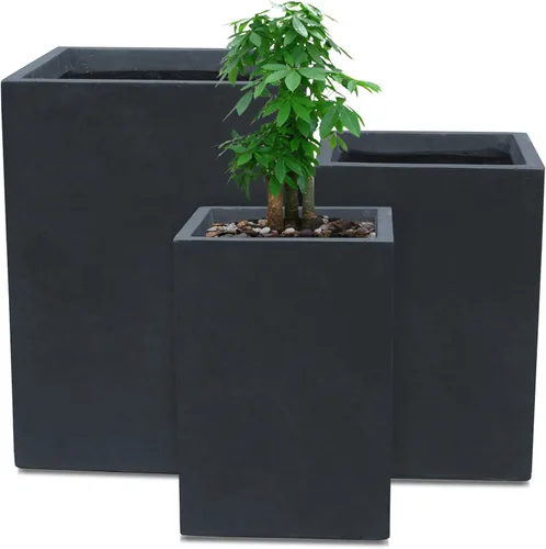 Miniatura 20 de Kante Macetas rectangulares de hormigón de 18.5 pulgadas de alto, macetas ligeras para interiores y exteriores con orificio de drenaje y tapón