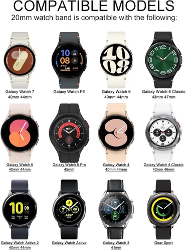 Miniatura 2 de Paquete de 8 correas delgadas compatibles con Samsung Galaxy Watch 4/5/6/7 de 1.575 pulgadas, 1.732 pulgadas, Active 2 de 1.575 pulgadas, 1.732 8