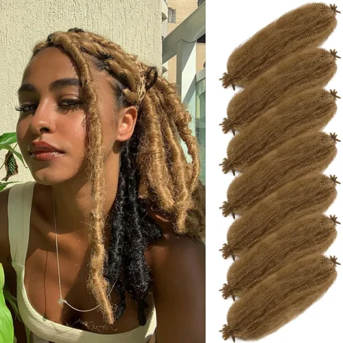 Miniatura 51 de Marley Twist - Cabello trenzado de 16 pulgadas, cabello afro trenzado elástico, paquete de 7 paquetes, cabello rizado rizado ombré, marrón Marrón