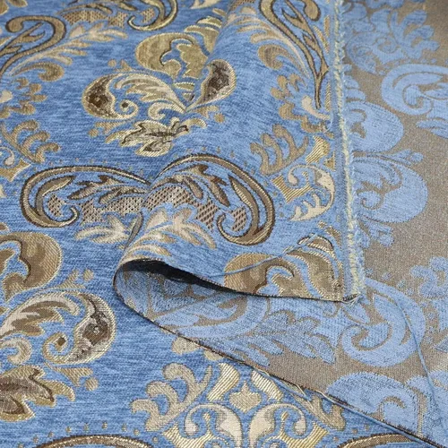 Miniatura 2 de TinaKim Tela de Tapicería Floral, Jacquard Damasco de Chenilla, para Recubrir Sillas de Muebles y Sofás (Azul, 2 Yardas)