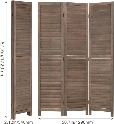 Miniatura 6 de Divisor de habitación de madera de 3 paneles para separación de habitaciones, pantalla de privacidad plegable de 5.6 pies de alto, divisor de pared