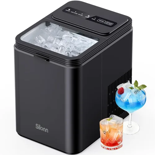 Miniatura 20 de Silonn - máquina de hielo para encimera, máquina de hielo portátil de acero inoxidable con asa de transporte, máquinas de hielo autolimpiables