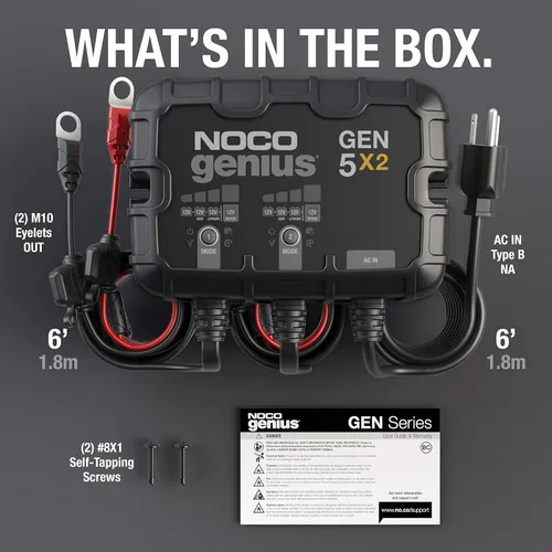 Miniatura 7 de NOCO Genius GEN5X2: Cargador de batería a bordo de 2 bancos, 10 A, 5 A por banco, cargador marino impermeable de 12 V con protección contra