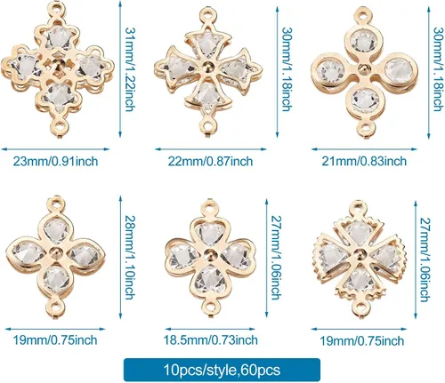 Miniatura 4 de Cheriswelry Colgantes de corazón de diamantes de imitación de oro claro, colgante de aleación colgante de cristal brillante, abalorios de flores 3