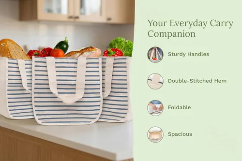 Miniatura 4 de Best Canvas Grocery Shopping Bags - Cloth Grocery Tote Bags - Reusable Cotton Grocery Tote Bags with Bottle Sleeves
