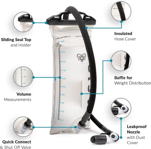 Miniatura 2 de Water Buffalo Oasis Hydration Bladder – 2L and 3L Water Bladder for Hiking Backpack, Leakproof Design with Insulated Hose and High-Flow Bite Valve