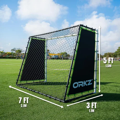 Miniatura 2 de Entrenador de rebote de portería de fútbol 3 en 1 Red de rebote ultra sensible grande de 7 x 5 pies para práctica de fútbol, paso alto, paso bajo