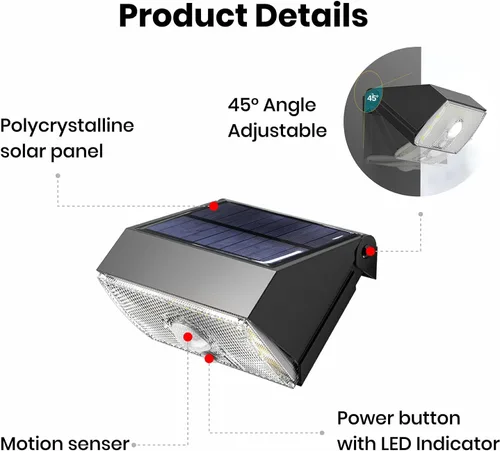 Miniatura 8 de Luz solar para valla de exterior, 4000K 3000K, luces de pared solares con sensor de movimiento, 1000 lm, luces solares pequeñas para valla