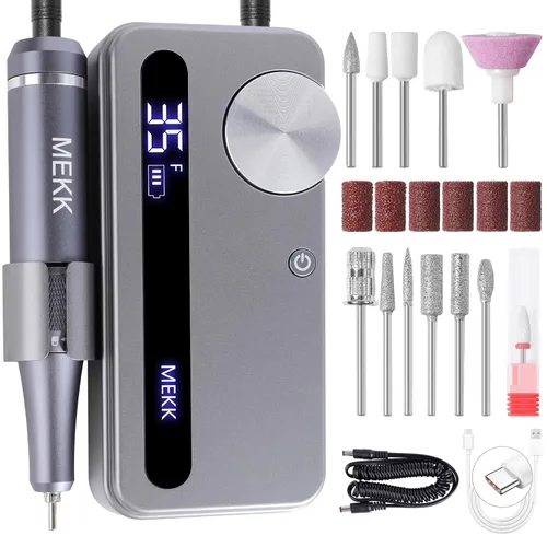 Miniatura 13 de Kit de taladro de uñas MEKK, taladro eléctrico profesional de 35000 RPM con 12 piezas de brocas, lima de uñas eléctrica anti-sacudida sin cable