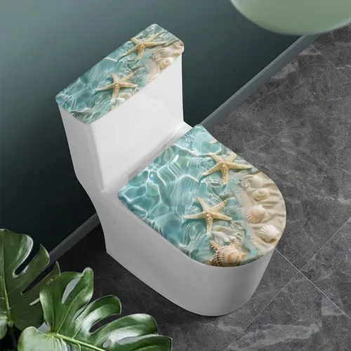 Miniatura 16 de Flashideas Juego de cubierta para tanque y tapa de inodoro con estampados de patas de perro coloridas - Elástico, se adapta a la mayoría de tanques