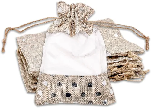 Miniatura 21 de Paquete de 12 bolsas de regalo medianas de lino, arpillera y organza con cordones (5 x 7 pulgadas, blanco) - Bolsa de malla para recuerdos