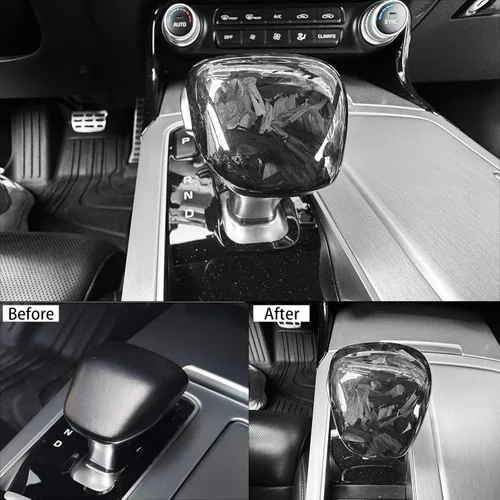 Miniatura 4 de Funda para Pomo de Palanca de Cambios de Coche de Fibra de Carbono Real Estilo Negro Forjado, Mango de Palanca de Cambios Protectora Compatible