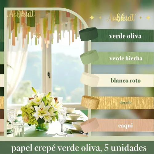 Miniatura 4 de AOBKIAT Decoraciones para fiesta de boda, 5 rollos de serpentinas de papel crepé color verde oliva y caqui para boda boho verde, cumpleaños